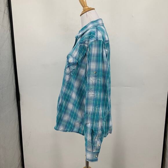 Panhandle Shirt Womens XL Extra Large Western Yoke Pearl Snap Tab Sleeve Top - Picture 5 of 11